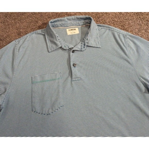 Men's Linksoul Tempus Fugit Blue Striped Pocket Golf Polo Shirt Large - Picture 1 of 6